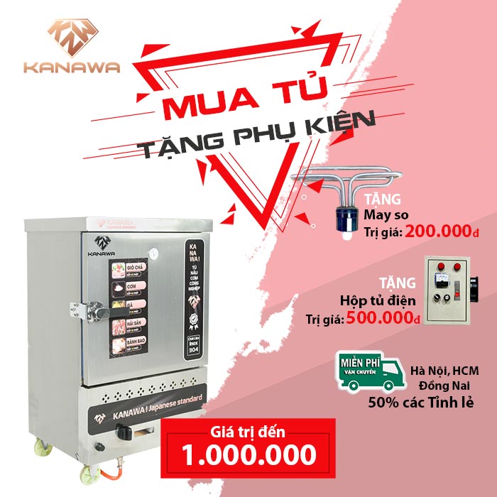 Tủ hấp bánh bao điện gas 6 khay