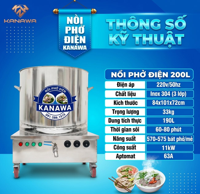 th&ocirc;ng số nồi nấu phở 200l