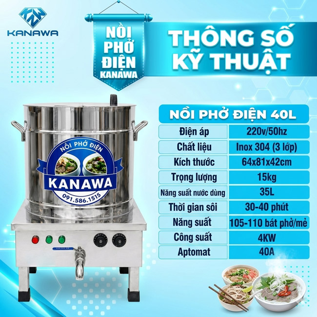 thông số nồi nấu phở điện 40 lít