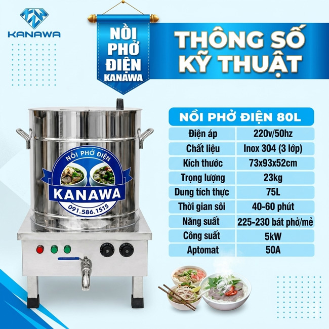 thông số nồi nấu phở 80l