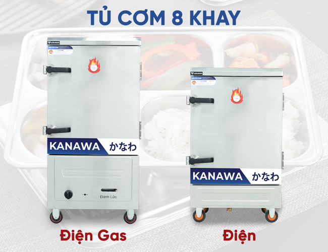 Tủ cơm 8 khay điện gas v.s Tủ cơm 8 khay điện