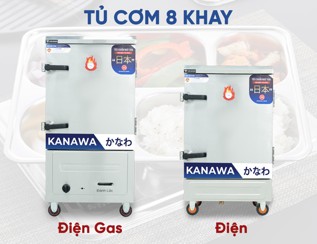 Tủ cơm 8 khay điện gas v.s Tủ cơm 8 khay điện
