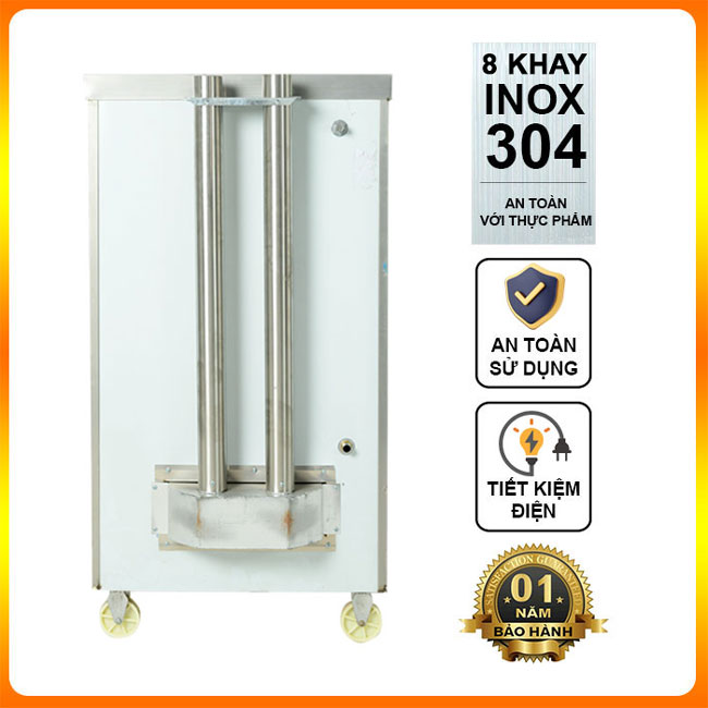 Tủ hấp cơm 8 khay điện gas không điều khiển