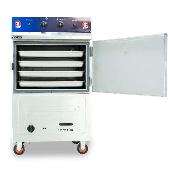 Tủ nấu cơm 4 khay điện gas có điều khiển