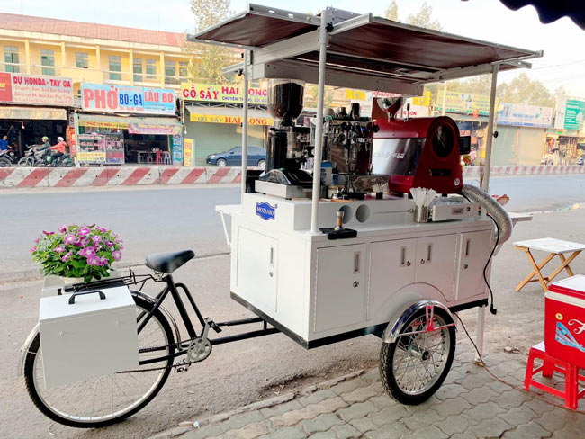 Xe đạp bán cà phê decal trắng