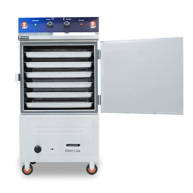 Tủ hấp cơm 6 khay điện gas có điều khiển