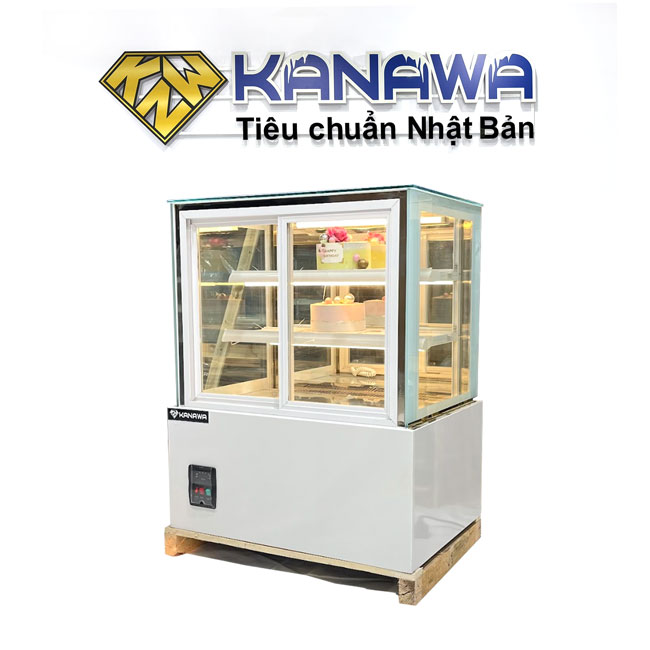 Tủ bánh kem 90cm kính vuông 3 tầng cửa trước