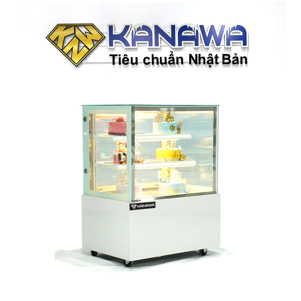 Tủ bánh kem 90cm kính vuông 3 tầng