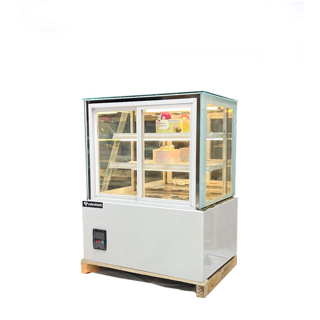 Tủ bánh kem 90cm kính vuông 3 tầng cửa trước TBK3T-0.9V-CT