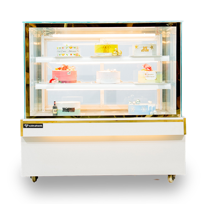 Tủ bánh kem 1m2 kính vuông 3 tầng chính diện