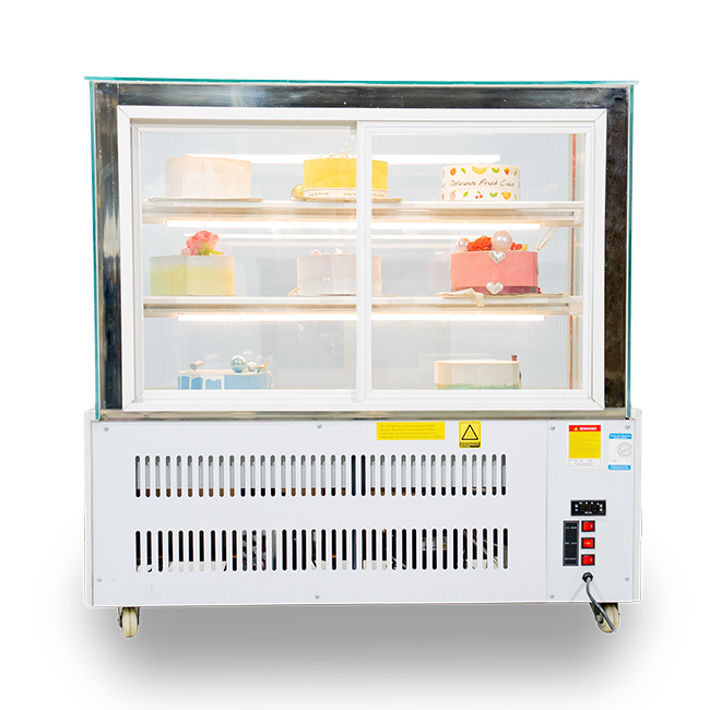 Tủ bánh kem 1m2 kính vuông 3 tầng Mới TBK3T-1.2V-NR