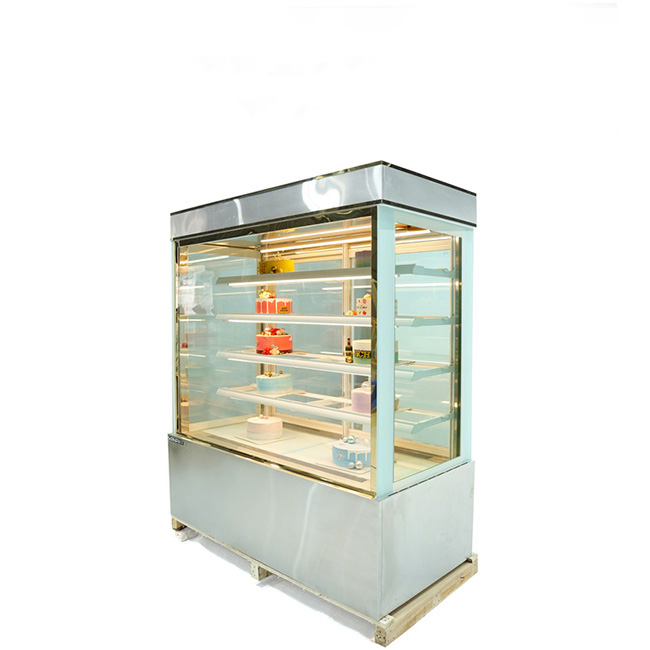 Tủ bánh kem 1m5 kính vuông 5 tầng bệ inox TBK-1.5V-I5