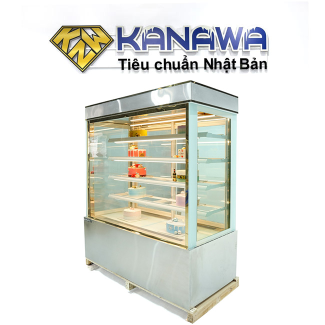 Tủ bánh kem 1m5 kính vuông 5 tầng bệ inox