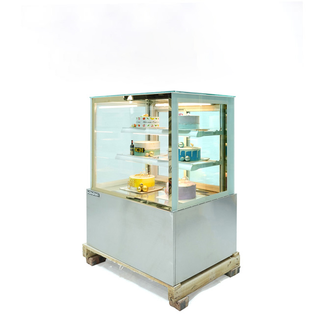 Tủ bánh kem 90cm kính vuông 3 tầng bệ inox TBK-0.9V-I3