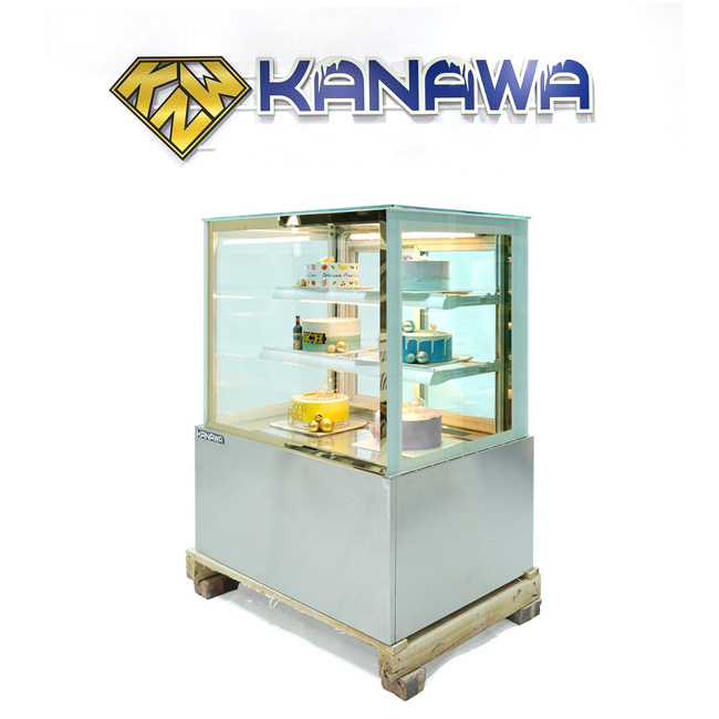 Tủ bánh kem 90cm kính vuông 3 tầng bệ inox TBK-0.9V-I3