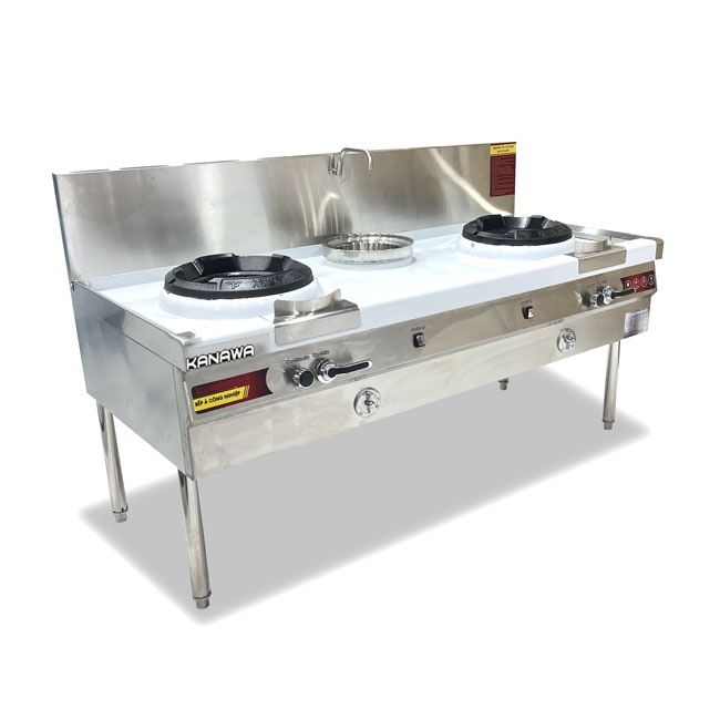 Bếp Á 2 họng công nghiệp dùng gas 1m5 (có quạt thổi)