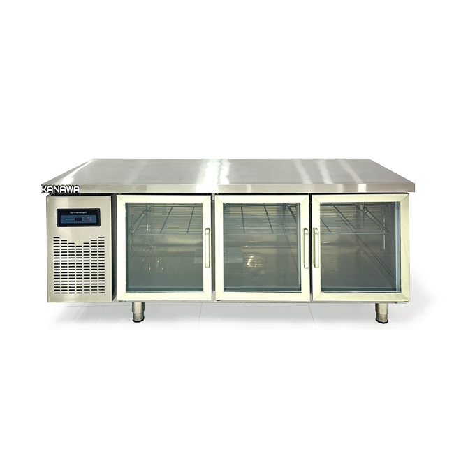 Tủ mát bàn chặt 1m8 330L 3 cánh kính làm lạnh trực tiếp