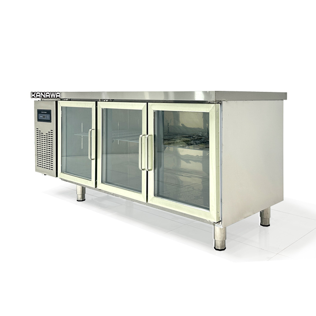 Tủ mát bàn chặt 1m8 330L 3 cánh kính làm lạnh trực tiếp