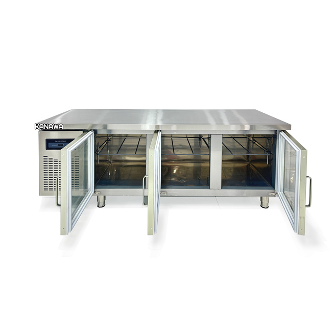 Tủ mát bàn chặt 1m8 330L 3 cánh kính làm lạnh trực tiếp