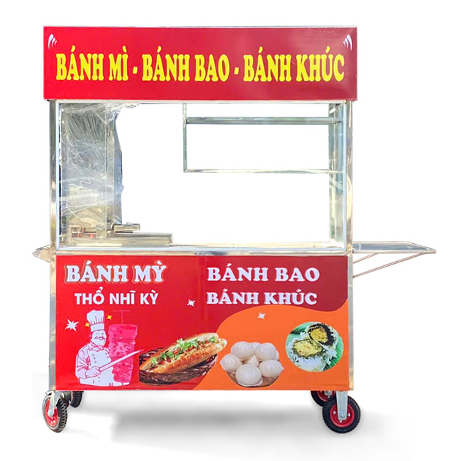 Xe bán bánh mì bánh bao bánh khúc 1m5 mái bằng