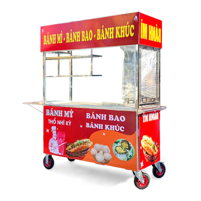 Xe bán bánh mì bánh bao bánh khúc 1m5 mái bằng