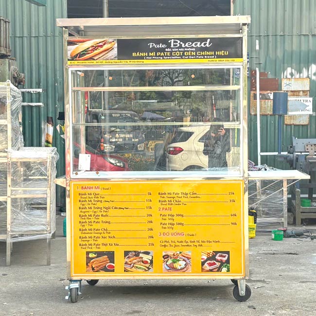 Xe bán bánh mì pate Cột Đèn chính hiệu 1m2 mái bằng