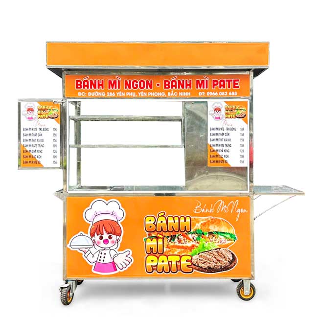 Xe bán bánh mì pate mái bằng 1m5