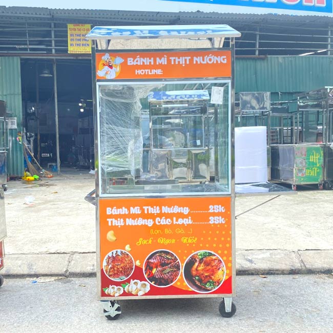 Xe bán bánh mì thịt nướng 90cm mái chùa