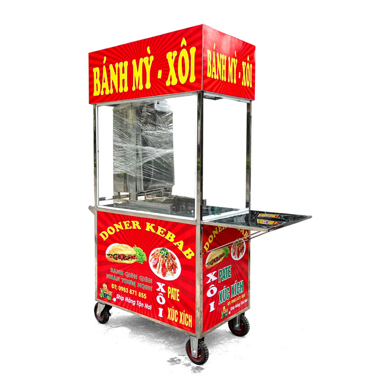 Xe bán bánh mì xôi 90cm mái bằng