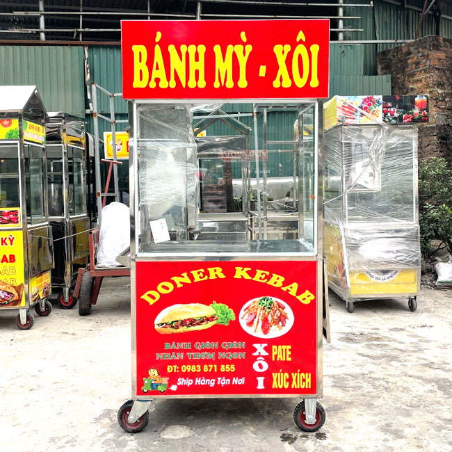 Xe bán bánh mì xôi 90cm mái bằng