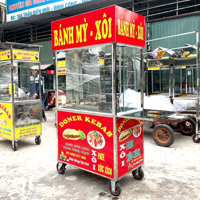 Xe bán bánh mì xôi 90cm mái bằng
