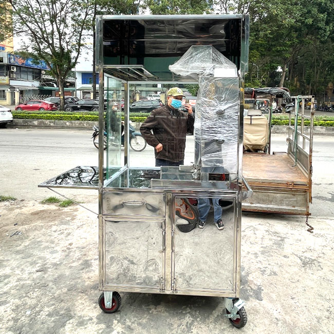 Xe bán bánh mì xôi 90cm mái bằng