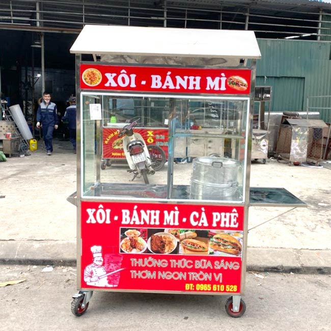 Xe bán xôi bánh mì cà phê 1m2 màu đỏ