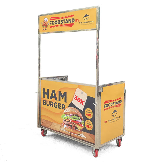 Xe bánh mì Hamburger Foodstand 90cm màu cam