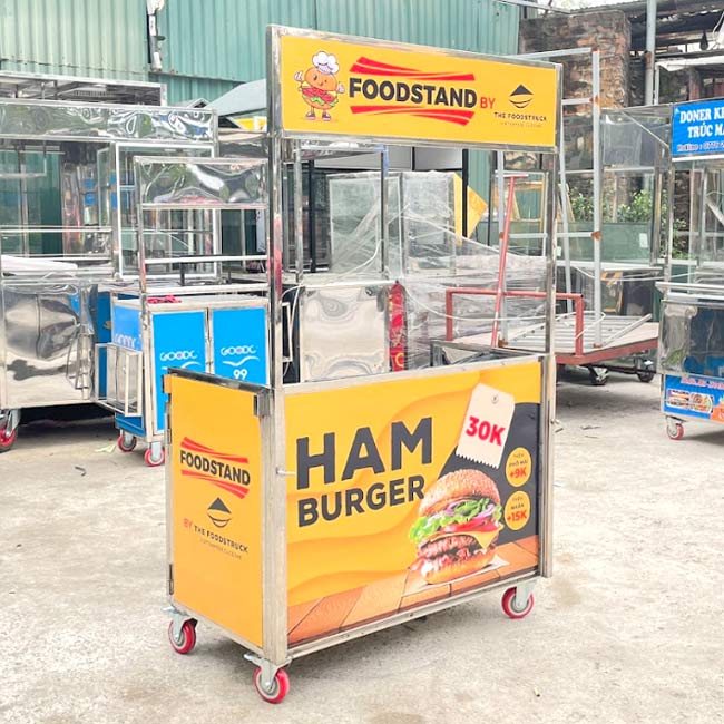 Xe bánh mì Hamburger Foodstand 90cm màu cam