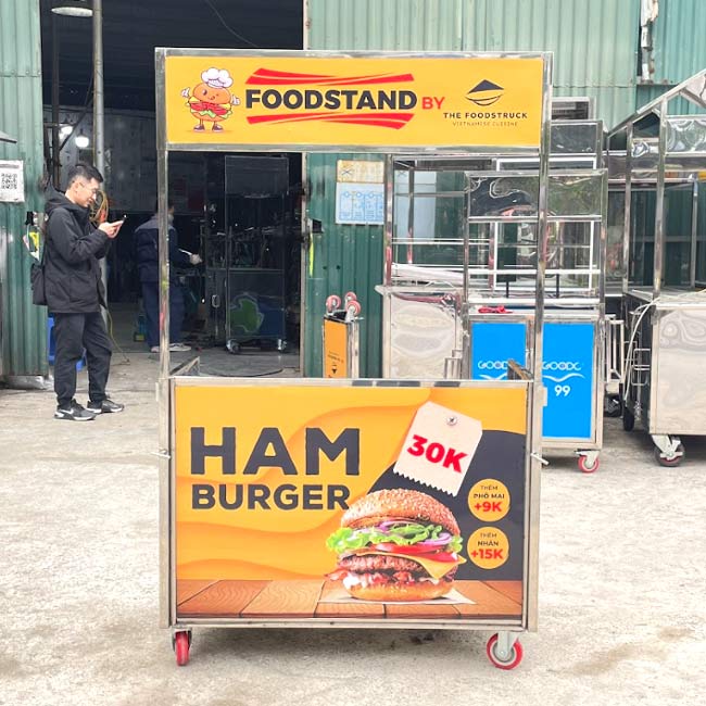 Xe bánh mì Hamburger Foodstand 90cm màu cam