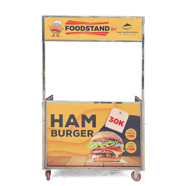 Xe bánh mì Hamburger Foodstand 90cm màu cam