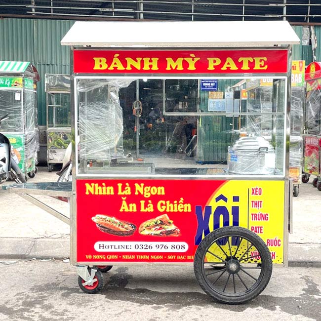 Xe đẩy bán bánh mì Pate mái chùa 1m5