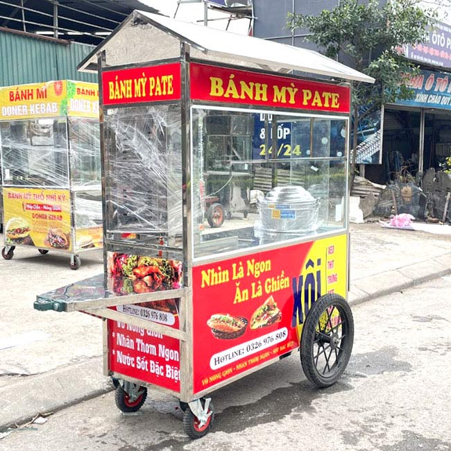 Xe đẩy bán bánh mì Pate mái chùa 1m5