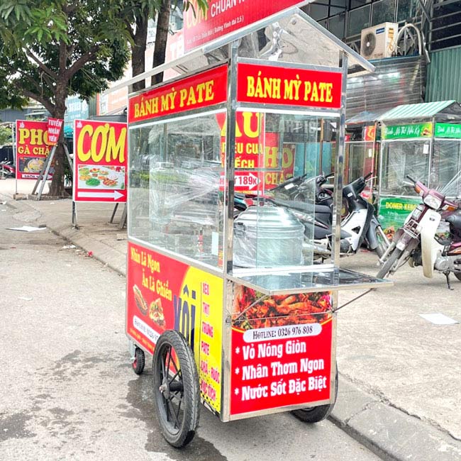 Xe đẩy bán bánh mì Pate mái chùa 1m5