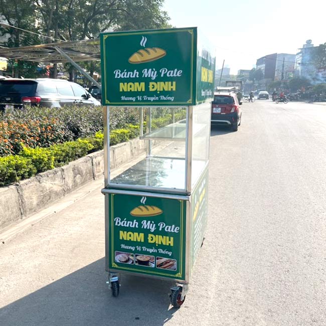 Xe đẩy bán bánh mì pate Nam Định 1m2 xanh lá