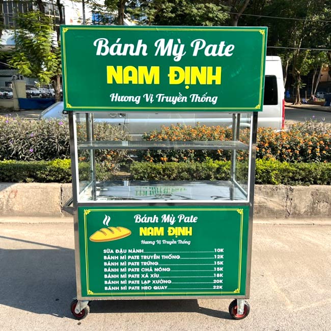 Xe đẩy bán bánh mì pate Nam Định 1m2 xanh lá