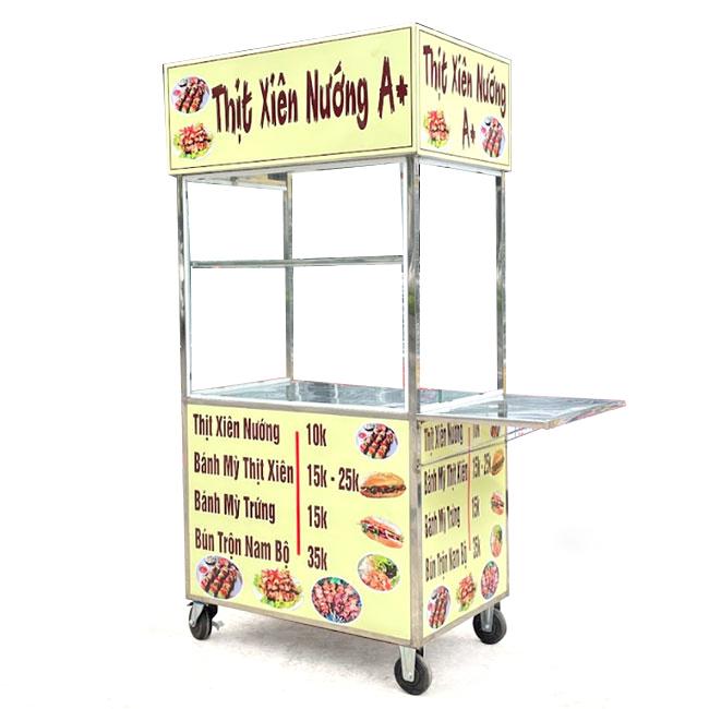 Xe đẩy bán bánh mì thịt xiên nướng A+ 90cm