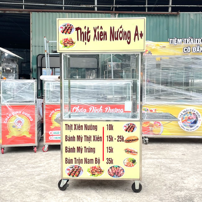 Xe đẩy bán bánh mì thịt xiên nướng A+ 90cm