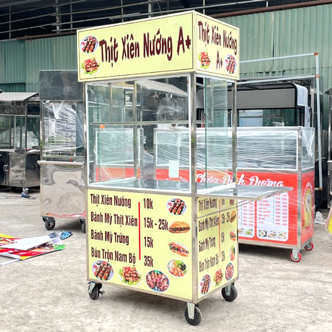 Xe đẩy bán bánh mì thịt xiên nướng A+ 90cm