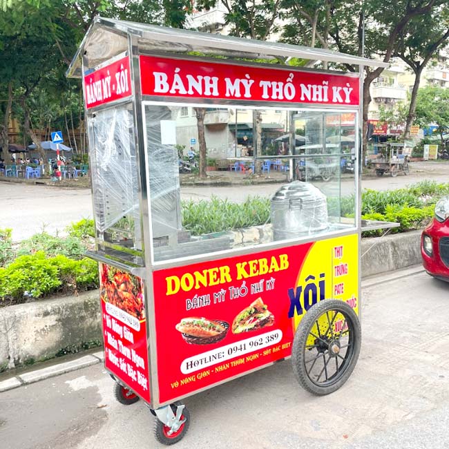 Xe đẩy bán bánh mì Thổ Nhĩ Kỳ Xôi 1m6 mái chùa