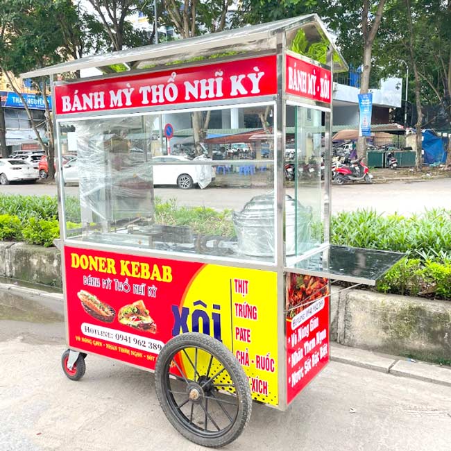 Xe đẩy bán bánh mì Thổ Nhĩ Kỳ Xôi 1m6 mái chùa