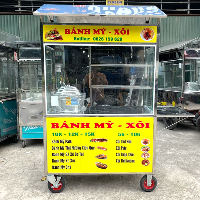 Xe đẩy bán bánh mì xôi mái chùa 1m2