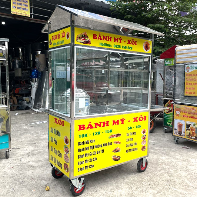 Xe đẩy bán bánh mì xôi mái chùa 1m2