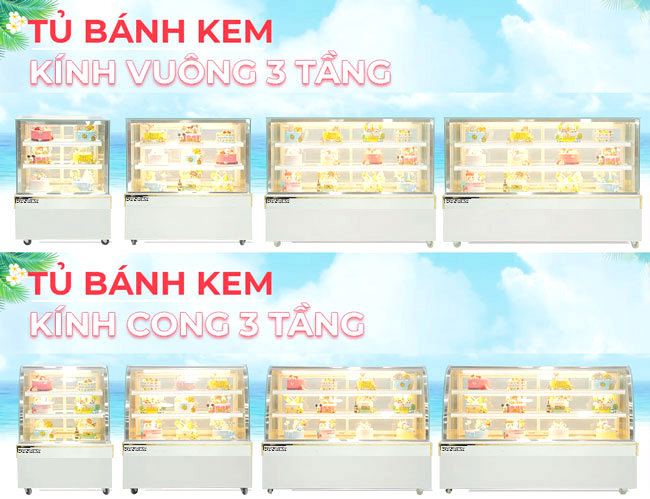 Phân loại tủ bánh kem theo thiết kế kính